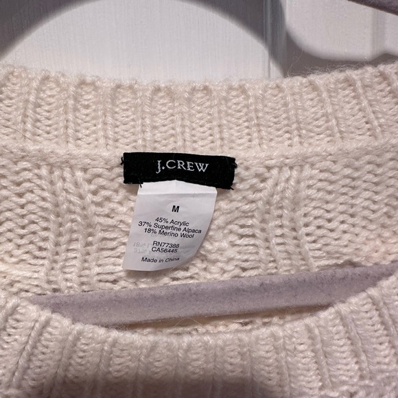 J. Crew 3/4 Sleeve Cableknit Sweater Cream/White - Size Medium - Picture 2 of 3